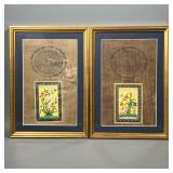(2PC) INDIAN GOUACHE PAINTINGS | Juypoor government stamps (two annas) with hand painted flowers wit