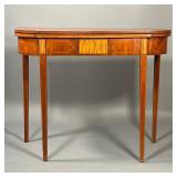 ANTIQUE INLAID FLIP TOP TABLE | Of nicely figured wood with intricate inlay, the top flips open to r