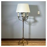 BRASS FLOOR LAMP | Contemporary brushed brass floor lamp with four lights and four legs, single tape