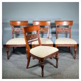 (4PC) ETHAN ALLEN DINING CHAIRS | Wooden dining chairs with upholstered seats. Shell & scroll carved
