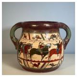 IMPRESSIVE PLANTER | Large jardiniere with handles, decorated with medieval style figures and texts,