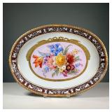 MEISSEN HAND PAINTED PLATTER | Decorated with blooming flowers in reserve, with border in relief and