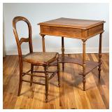 (2PC) DESK SUITE | Including a wooden lift top desk and a hairpin back chair with cane seat. l. 21 x
