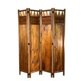WOODEN 4-PANEL FLOOR SCREEN | Adirondack-style floor screen with carvings of canoes, bears, and moos