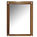 FRENCH STYLE WALL MIRROR | Wooden frame with inset brass decoration, having four painted porcelain p