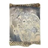 SIGNED CERAMIC PORTRAIT | Fashion portrait of a woman with swans, inscribed, signed, and dated 1983 