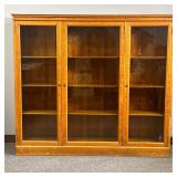 ANTIQUE OAK BOOKCASE CABINET | Golden oak with adjustable shelves and three glazed glass doors. 11-i