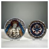 (2PC) STAINED GLASS HANGINGS | Stained glass window hangings with colorful transferred decoration, o