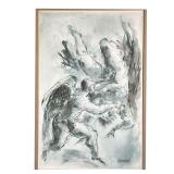 CHARLES BURDICK (1924-2016) | Angels engaged in fight Watercolor on paper Signed lower right Framed 