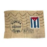 BURLAP DECORATIVE FLOOR MAT | Havana Cuba postage stamp on one side, Cafes do Brasil on the other. -