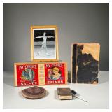 (5PC) PAPER EPHEMERA | Includes: signed picture of Dorothy Hamill, an antique advertisement for cann