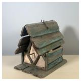 WOOD BIRDHOUSE | Handmade and hand-painted blue and white wooden birdhouse. - l. 11-1/4 x w. 9 x h. 