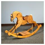 CRAFTSMAN MADE CHILD’S ROCKING CHAIR | Wooden rocking horse with glass bead eyes, leather bridle, ro