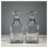 (2PC) PAIR CRISTAL SQUARE DECANTERS | Pair of elegant crystal glass decanters, maker mark stamped be