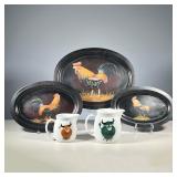 (5PC) FIVE-PIECE FARM DECOR | Including three painted wood nesting trays (20 in., largest) with chic