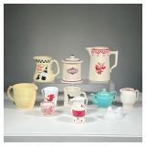 (12PC) KITCHENWARE | Cherry Pitcher France, Sugar Jar England, "Black & White" Water Jug, Scottie Mi