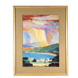 TONALIST LITHOGRAPH PRINT | Vibrant and colorful, waterside landscape; no apparent signature. - w. 2