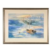 L. R. WIENER (20TH CENTURY) | Boats with seagulls Watercolor on paper Signed lower left, the boat is