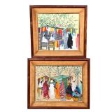 (2PC) PAIR D. POTIZIS PAINTINGS | Showing market scenes with figures before trees Mixed media on pan