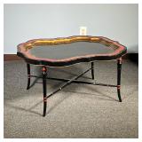 GILT PAINTED TRAY TABLE | Scalloped edges, removable composite tray table. - l. 38 x w. 29 x h. 19 i
