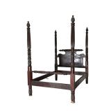 TALL-POST CARVED DOUBLE BEDSTEAD | Probably New York, four heavily carved posts decorated with fruit