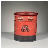 ENGLISH LETTERBOX TIN | Oval tin formed and painted to resemble an English letterbox with postal inf