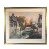 SIGNED & NUMBERED PARISIAN PRINT | Early 20th-century colored print of a small canal in Paris Pencil