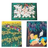 (3PC) JAPANESE MIXED-MEDIA PAINTINGS | Gouache on paper Works showing: a girl feeding ducks, childre