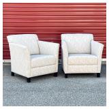 (2PC) PAIR GEIEGER BRICKEL ARMCHAIRS | Square frame arm/lounge chairs with patterned upholstery- ver