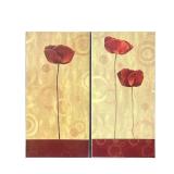 (2PC) FLORAL CANVAS PRINTS | A pair of canvas wall art hangings with red poppies on a geometric back