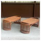 (2PC) PAIR WICKER BED TRAYS - Oval shape, with storage compartments on the sides. - w. 15 x h. 10.6 