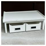WILLIAMS-SONOMA LOW TABLE | White coffee table or play table with a lipped / gallery top and two sto