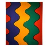 MID-CENTURY WALL ART |Colorful sinusoidal mid-century modern fabric wall art stretched on a wood fra