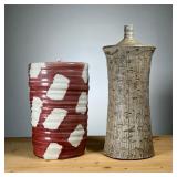 (2PC) ART POTTERY STORAGE JARS | Handmade Art Pottery Storage Jars with lids. - dia. 14.5 in (Red Pl