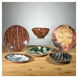 (6PC) MEG SMEAL POTTERY PLATES & BOWLS | Meg Smeel and other Potters. Including a mottled brown bowl
