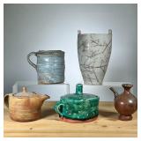 (5PC) MEG SMEAL POTTERY GROUP | Handmade Art Pottery by Meg Smeal and other potters, some pieces uns