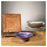 (4PC) MEG SMEAL POTTERY GROUP | By Meg Smeal and other Potters Including a pair of square round glaz