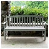 GREY BENCH | Outdoor wooden garden bench with gray finish. - l. 62.25 x w. 22 x h. 35 in