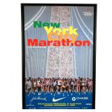 1996 NYC MARATHON POSTER | Commemorative print ad for the 1996 New York City marathon; framed behind