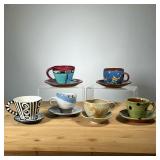 (6PC) ART POTTERY CUPS & SAUCERS | Handmade pottery cups and matching saucers by various potters, so