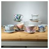 (6PC) ART POTTERY CUPS & SAUCERS | Handmade Pottery cups and saucers by various potters, some pieces