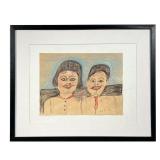 S. L. JONES (1901-1997) | Two women Pastel and pen on paper Signed lower right Float mounted, matted