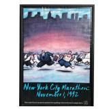 1995 NYC MARATHON METAL SIGN | NYC Marathon November 1 1992 Poster in black frame. - l. 25.25 x h. 3