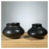 (2PC) SAN ILDEFONSO-STYLE BLACKWARE VESSELS | Two Native American black pottery, San Ildefonso style