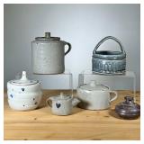 (6PC) MEG SMEAL ART POTTERY JARS & TEAPOTS | Of small size, including little jars, a small tea pot w