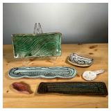 (6PC) MEG SMEAL POTTERY GROUP | Art pottery table items including pen trays and small dishes by Meg 