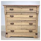 EASTLAKE MARBLE TOP CHEST | 19th century Eastlake dresser in old cream paint with brown marble top. 