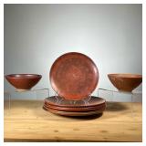 (8PC) BROWN POTTERY DISHES | Including five plates, a smaller plate, and two bowls Signed Ducvale, N