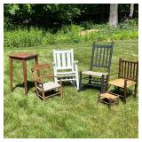 (6PC) LOT OF SMALL CHAIRS | Lot of small wood seating including child’s rush seat rocker; white pain