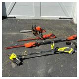 (4PC) LOT OF POWER YARD TOOLS | Includes: - Ryobi One+ 18v Lithium Trimmer (with battery and charger